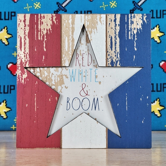 Rae Dunn Other - Rae Dunn 4th of July Red White & Boom Wooden 6x6 Patriotic Seasonal Decor New
